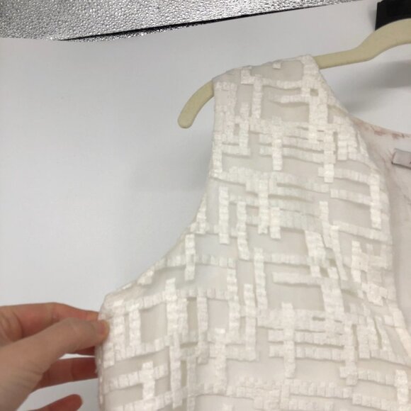 ALEXIS white on white lace  basket weave pattern V neck crop top lined SP - Picture 13 of 15